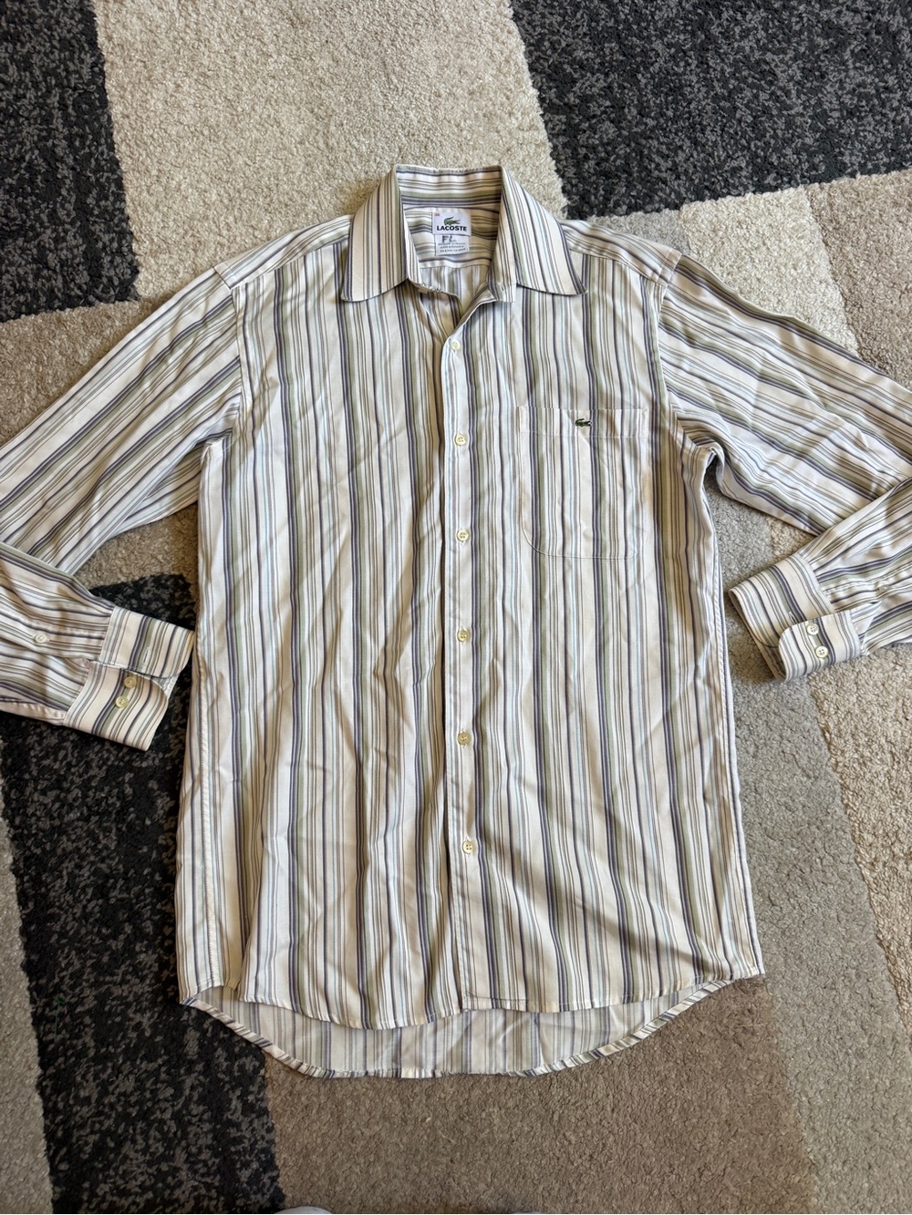 Lacoste Men’s Striped Button-Down Shirt in Beige/Blue- size 38